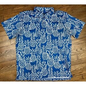 Chubbies Hawaiian Print Performance Golf Polo Shirt Pineapple Blue Men's Sz 2XL